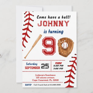 Invitación de cumpleaños de béisbol personalizada