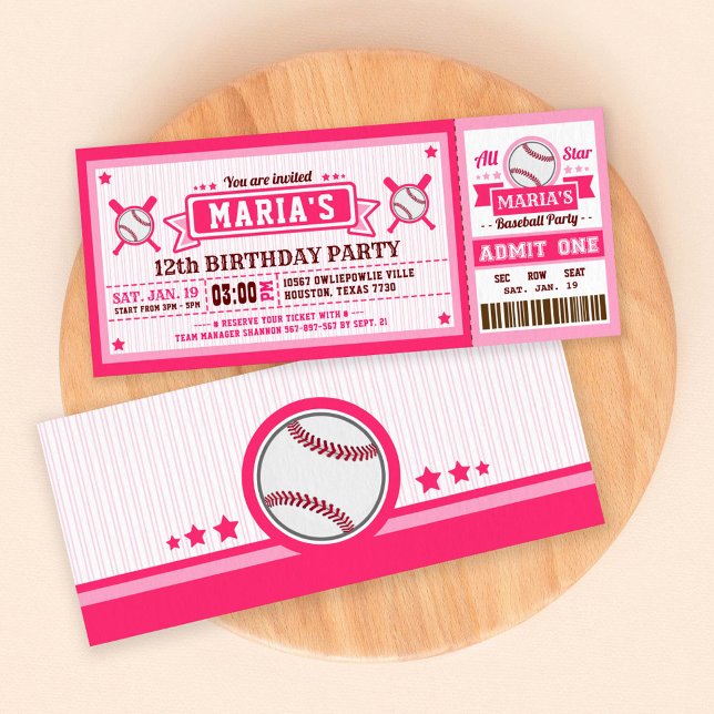 Invitación de cumpleaños de Béisbol: Pink (Subido por el creador)