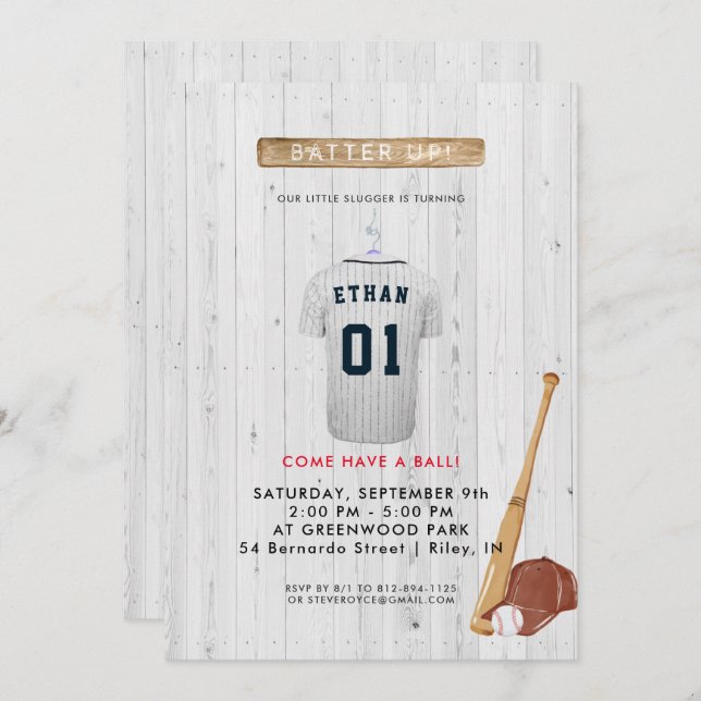 Invitación de cumpleaños de Béisbol por Batter Up (Anverso / Reverso)