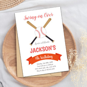 Invitación de cumpleaños de béisbol rojo y marrón