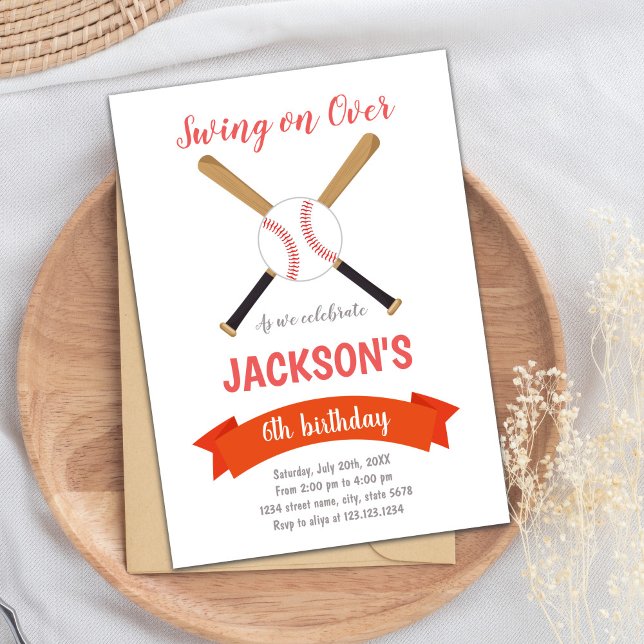 Invitación de cumpleaños de béisbol rojo y marrón (Red Brown Baseball Birthday Invitations)