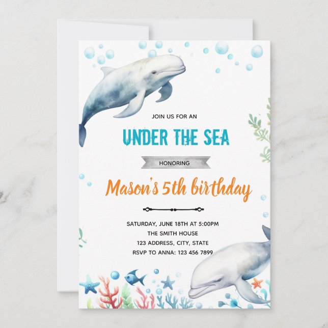 Invitación de cumpleaños de Beluga Whale (Anverso)