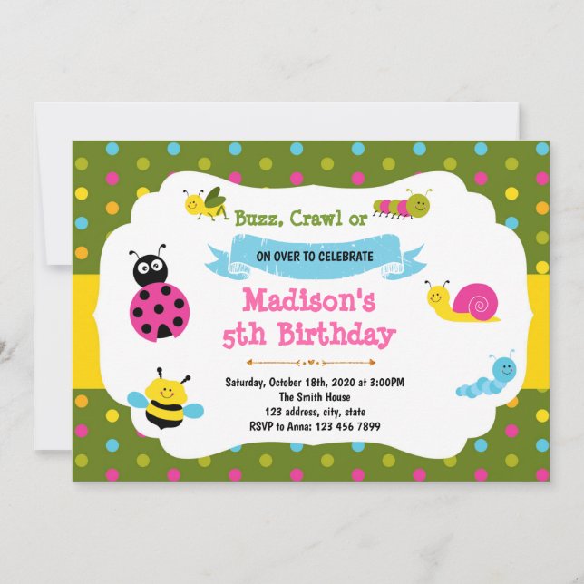 Invitación de cumpleaños de bicho (Anverso)