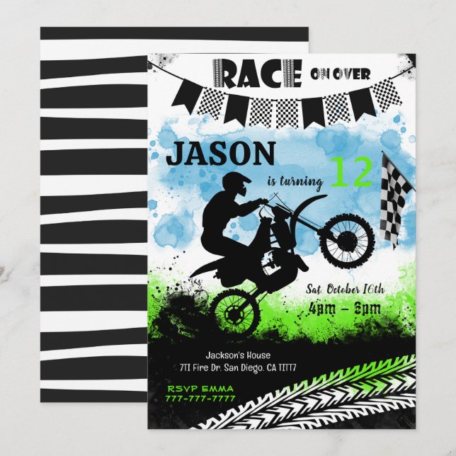 Invitación de cumpleaños de bicicleta editable (Anverso / Reverso)