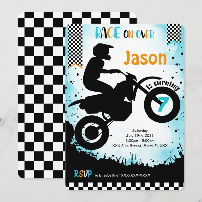 Invitación de cumpleaños de bicicleta editable (Anverso / Reverso)