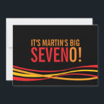 Invitación de cumpleaños de Big SevenO!<br><div class="desc">Invitación de cumpleaños número 70 de color amarillo brillante,  rojo y negro. Personalizar de invitación gráfica brillante con sus propios detalles. Diseño único de Sarah Trett.</div>