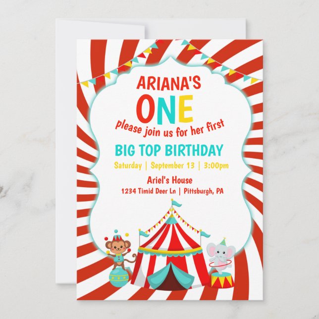 Invitación de cumpleaños de Big Top Circus (Anverso)