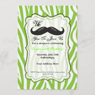 Invitación de Cumpleaños de Bigote Cebra Verde Lim
