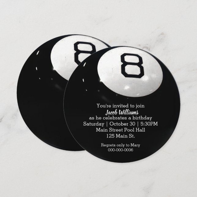 Invitación de cumpleaños de Billiard Eight Ball (Anverso / Reverso)