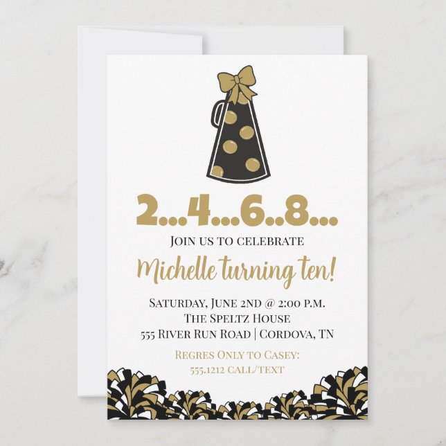 Invitación de cumpleaños de Black and Gold Cheor (Anverso)