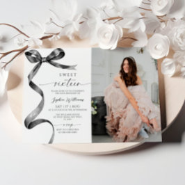 Invitación de cumpleaños de Black Bow Photo Sweet