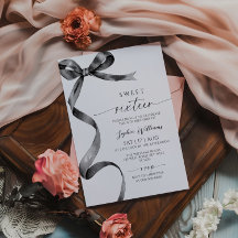 Invitación de cumpleaños de Black Bow Sweet 16