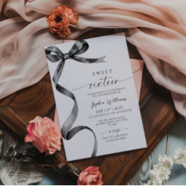 Invitación de cumpleaños de Black Bow Sweet 16