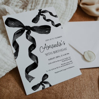 Invitación de cumpleaños de Black Coquette Bow