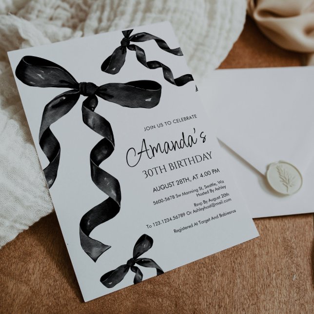 Invitación de cumpleaños de Black Coquette Bow (Subido por el creador)