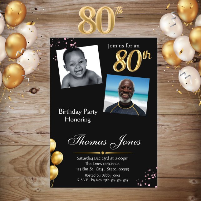 Invitación de cumpleaños de Black Gold 80 Photo (Subido por el creador)