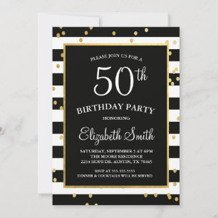 Invitación de cumpleaños de Black & Gold Confetti