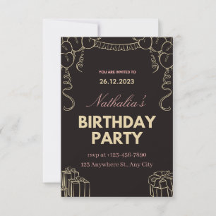 Invitación de cumpleaños de Black Gold Creative