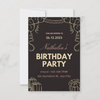 Invitación de cumpleaños de Black Gold Creative