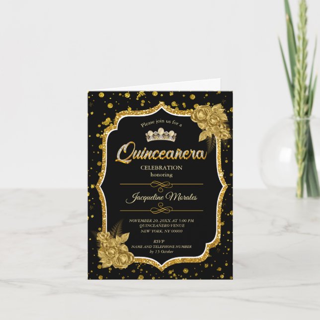 Invitación de cumpleaños de Black Gold y White Qui (Anverso)