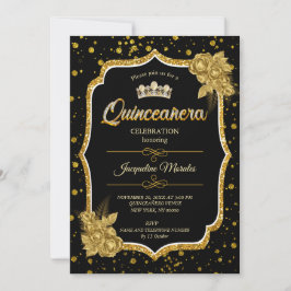 Invitación de cumpleaños de Black Gold y White Qui