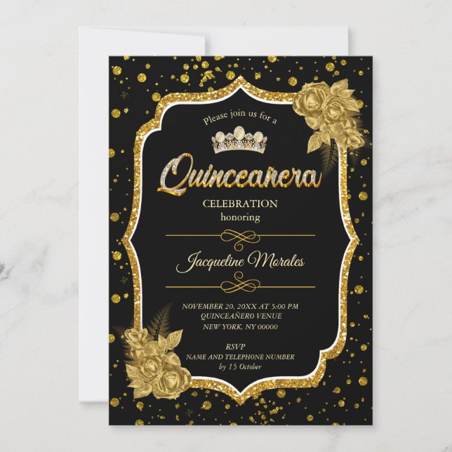 Invitación de cumpleaños de Black Gold y White Qui (Anverso)
