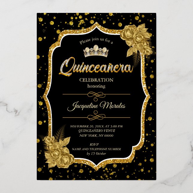 Invitación de cumpleaños de Black Gold y White Qui (Anverso)