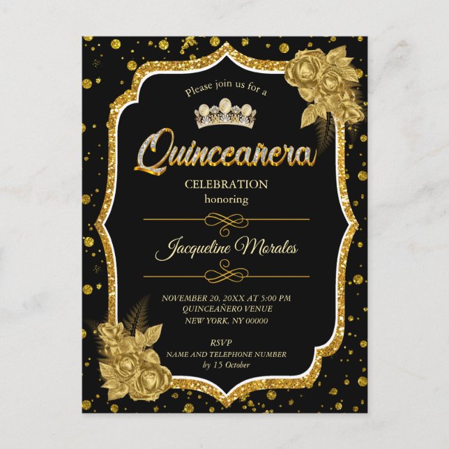 Invitación de cumpleaños de Black Gold y White Qui (Anverso)