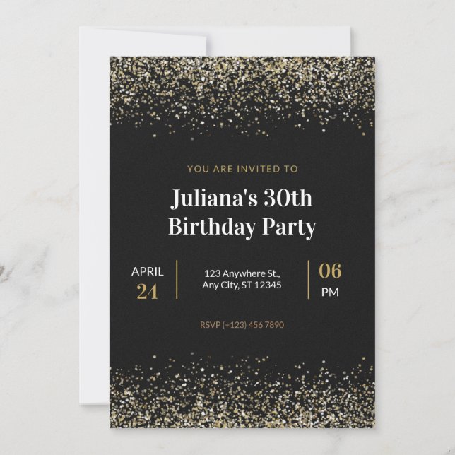Invitación de cumpleaños de Black Modern (Anverso)