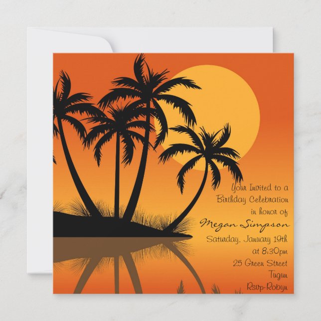 Invitación de cumpleaños de Black & Orange Island  (Anverso)