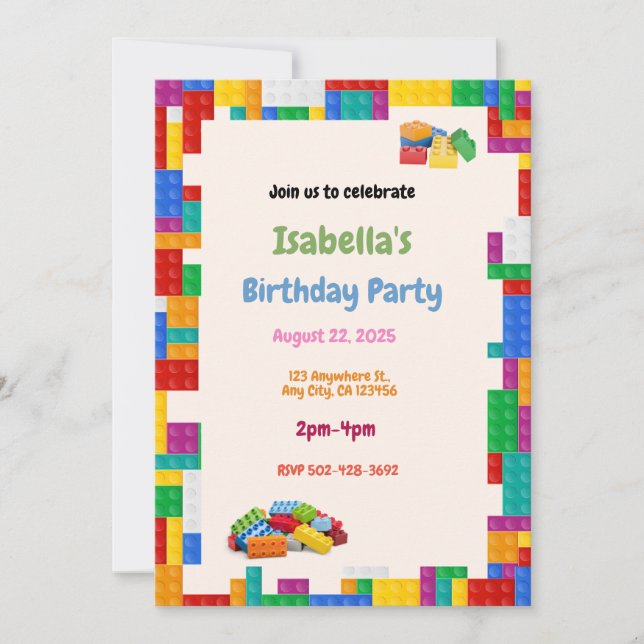 Invitación de cumpleaños de Blocks (Anverso)