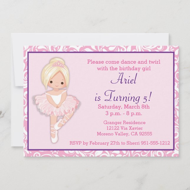 Invitación de cumpleaños de Blonde Ballerina (Anverso)