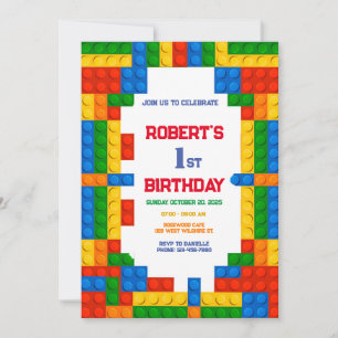 Invitación de cumpleaños de bloques de construcció