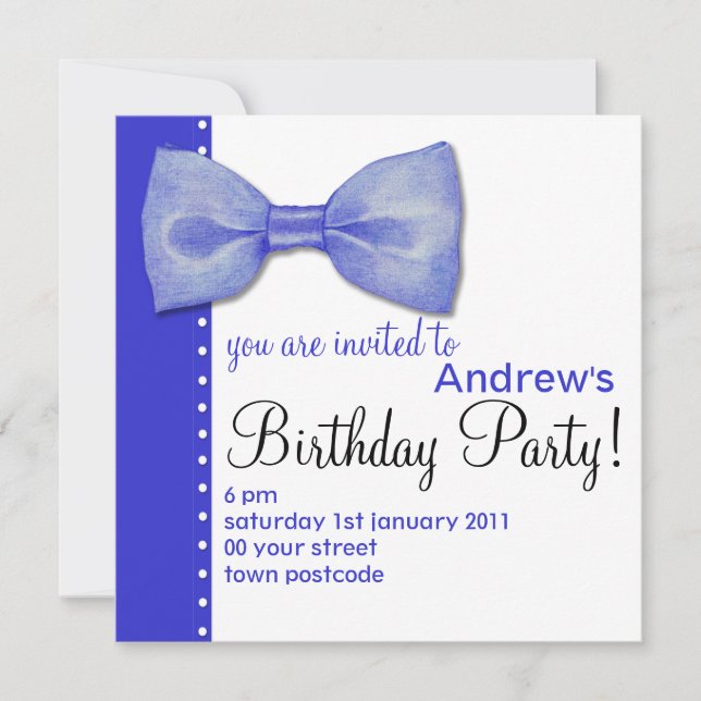 Invitación de cumpleaños de Blue BowTie (Anverso)