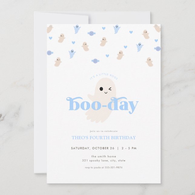 Invitación de cumpleaños de Blue Boy Ghost Hallowe (Anverso)