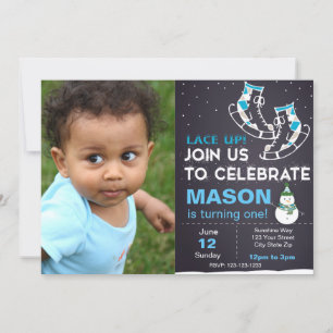 Invitación de cumpleaños de Blue Ice Skates con fo