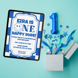 Invitación de cumpleaños de Blue One Happy Dude