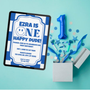 Invitación de cumpleaños de Blue One Happy Dude