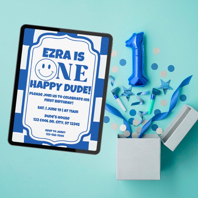 Invitación de cumpleaños de Blue One Happy Dude (Subido por el creador)