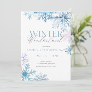 Invitación de cumpleaños de Blue Snowflake Winter 