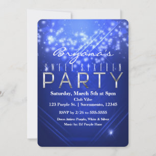 Invitación de cumpleaños de Blue Sparkle Club Vibe