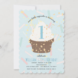 Invitación de cumpleaños de Blue Sprinkles Cupcake