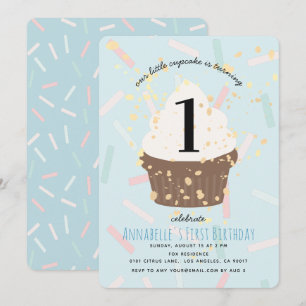 Invitación de cumpleaños de Blue Sprinkles Cupcake