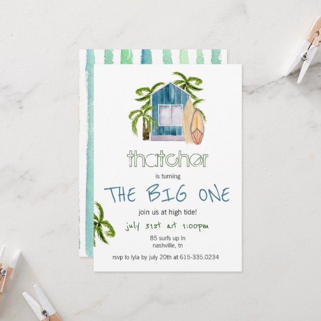 Invitación de cumpleaños de Blue Surf House Beach (Anverso/Reverso In Situ)