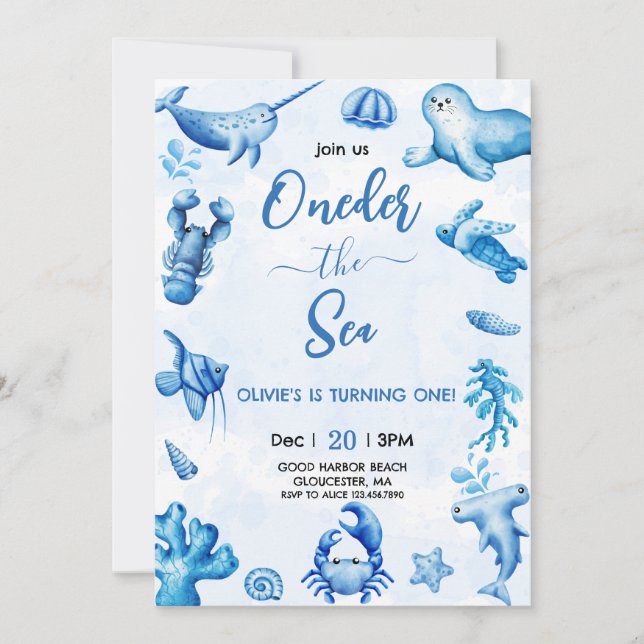 Invitación de cumpleaños de Blue Under Sea Boy (Anverso)