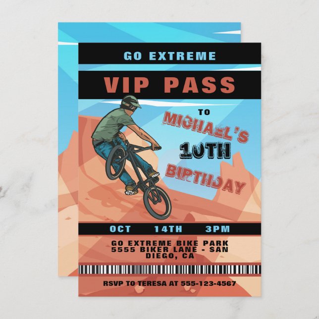 Invitación de cumpleaños de BMX Carreras BIke (Anverso / Reverso)