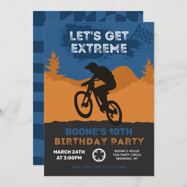 Invitación de cumpleaños de BMX | Invitación en bi (Anverso / Reverso)