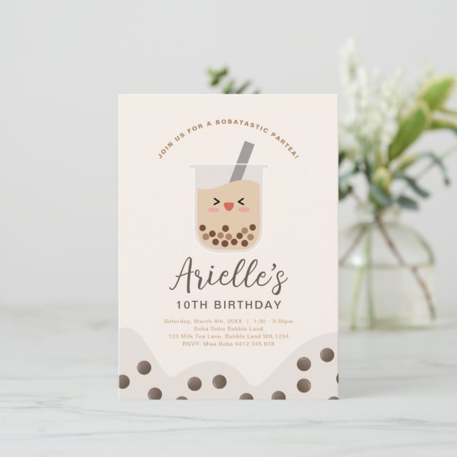 Invitación de cumpleaños de Boba Bubble Milk Tea (Anverso de pie)