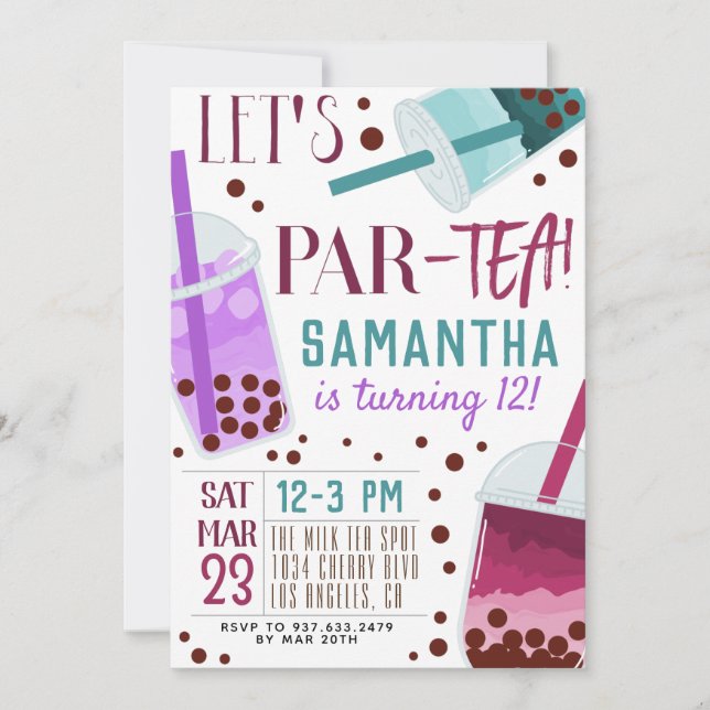 Invitación de cumpleaños de Boba Leche Par-Tea (Anverso)