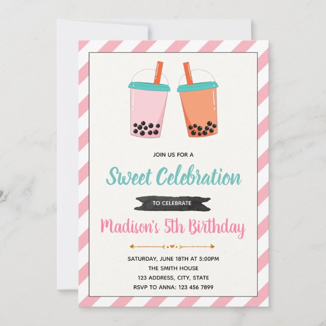 Invitación de cumpleaños de Boba milktea (Anverso)